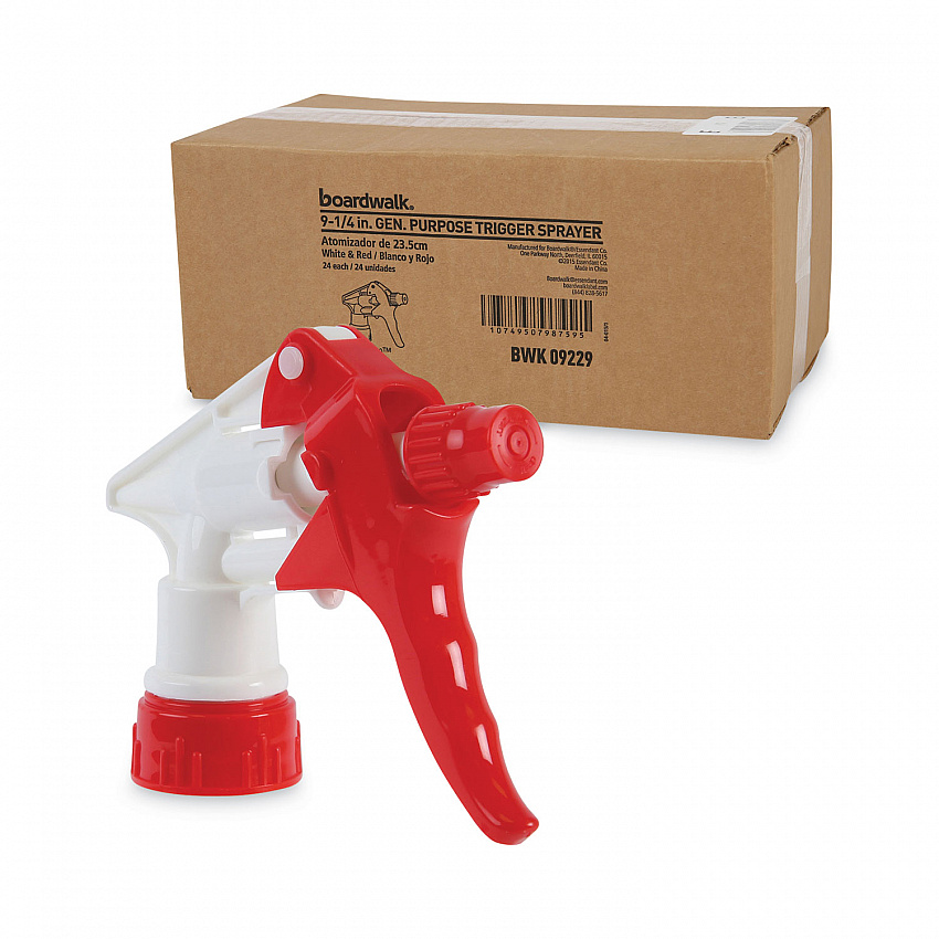 General Purpose Trigger Sprayer, 9.25" Tube, Fits 32 oz Bottles, Red/White, 24/Carton (09229)