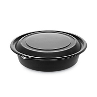 EarthChoice MealMaster Container with Lid, 32 oz, 8" Diameter x 2.12" h, Black/Clear, Plastic, 250/Carton (0CN8083200BL)
