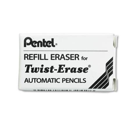Eraser Refills for Pentel Side FX and Twist-Erase Pencils, Cylindrical Rod, White, 3/Tube (E10)