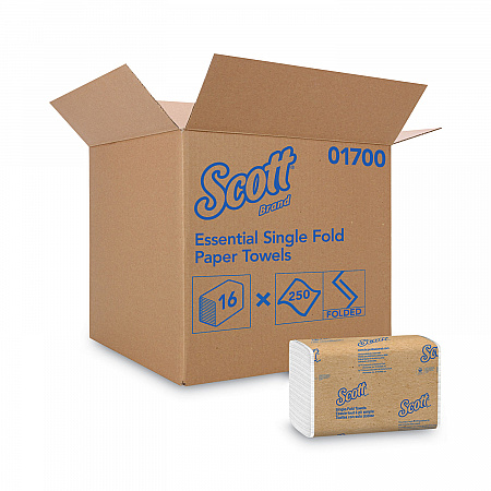 Essential Single-Fold Towels, Absorbency Pockets, 9.3 x 10.5, 250/Pack, 16 Packs/Carton (01700)