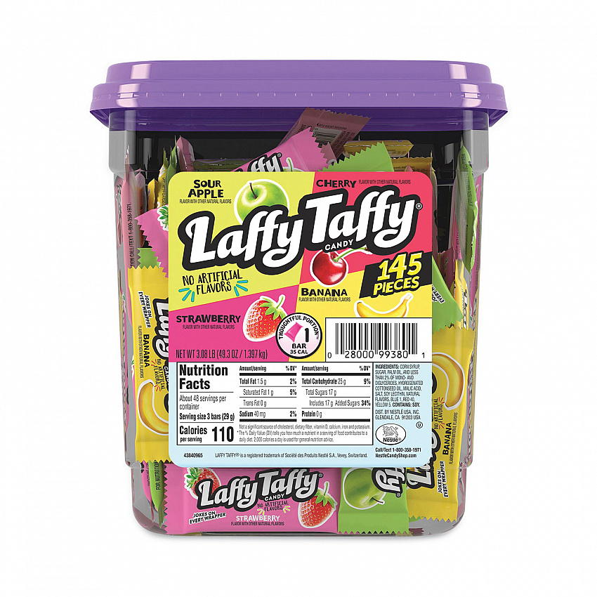 Laffy Taffy, Assorted Flavors, 3.08 lb Tub, 145 Wrapped Pieces/Tub (20900119)