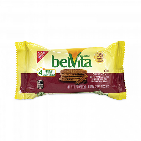 belVita Breakfast Biscuits, Cinnamon Brown Sugar, 1.76 oz Pack, 25 Packs/Carton (22000507)