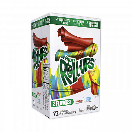 Fruit Roll-Ups Fruit Snacks, Strawberry and Tropical Tie-Dye Flavors, 0.5 oz, 72 Pouches/Carton (22001037)