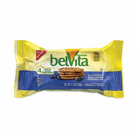 belVita Breakfast Biscuits, Blueberry, 1.76 oz Pack, 25 Packs/Carton (22000506)