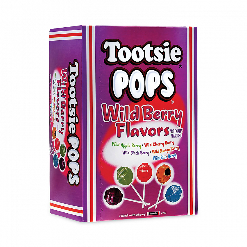 Tootsie Pops, Assorted Wild Berry Flavors, 0.6 oz Lollipops, 100/Box (20901184)