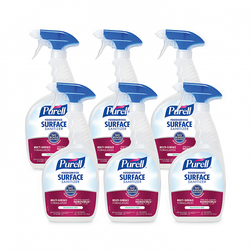 Foodservice Surface Sanitizer, Fragrance-Free, 32 oz Capped Bottle with Spray Trigger Included in Carton, 6/Carton (334106CT)