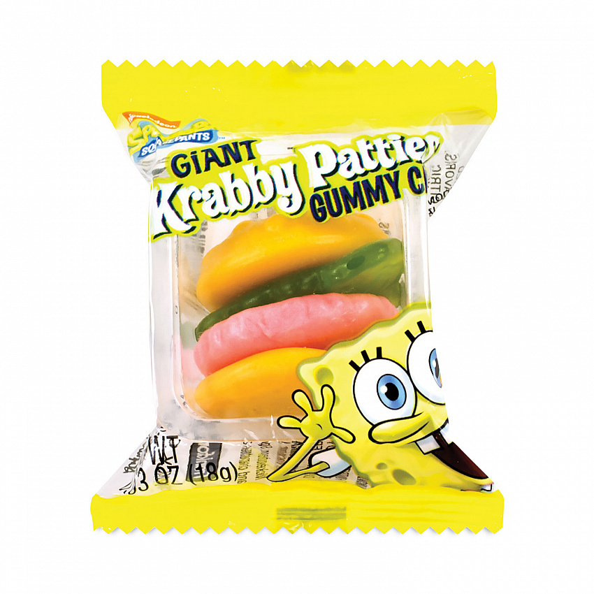 SpongeBob Squarepants Giant Krabby Patties Gummy Candy, 0.63 oz Pack, 36/Carton (2500006)