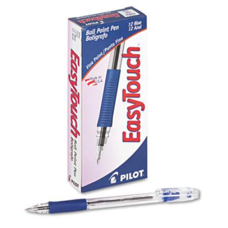 Pilot EasyTouch Ballpoint Pen, Stick, Fine 0.7 mm, Blue Ink, Clear Barrel, Dozen (32002)