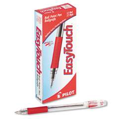 Pilot EasyTouch Ballpoint Pen, Stick, Medium 1 mm, Red Ink, Clear Barrel, Dozen (32012)