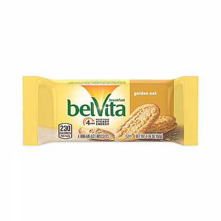 belVita Breakfast Biscuits, Golden Oat, 1.76 oz Packet of 4, 12 Packets/Box, 3 Boxes/Carton (30700147)