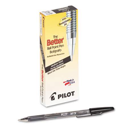 Pilot Better Ballpoint Pen, Stick, Medium 1 mm, Black Ink, Smoke Barrel, Dozen (35711)