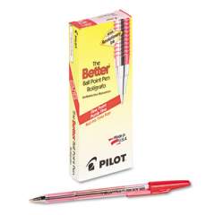 Pilot Better Ballpoint Pen, Stick, Fine 0.7 mm, Red Ink, Translucent Red Barrel, Dozen (37011)
