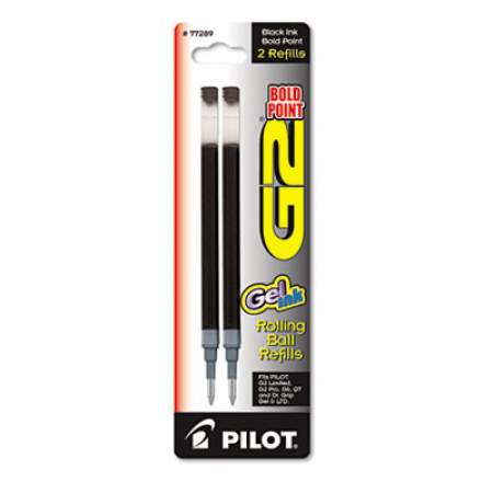 Refill for Pilot G2 Gel Ink Pens, Bold Conical Tip, Black Ink, 2/Pack (77289)