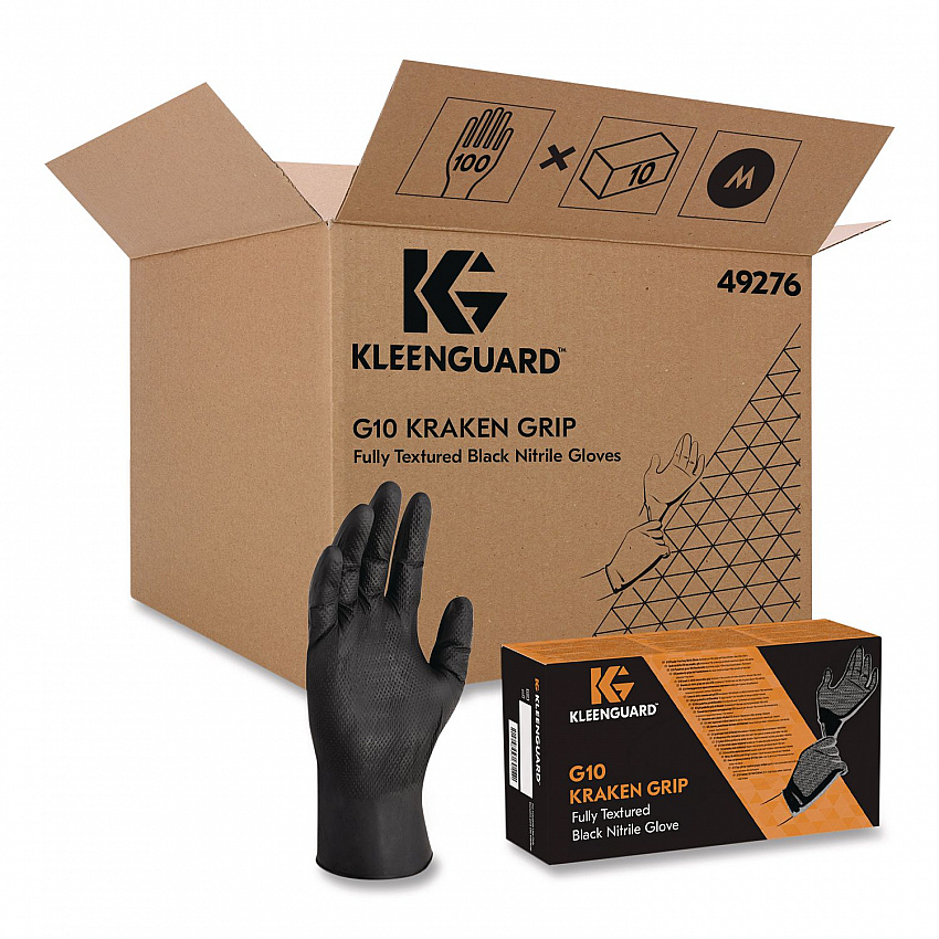 G10 Kraken Grip Nitrile Gloves, Small, 6 mil Thick, 9.5" Long, Black, 100/Box, 10 Boxes/Carton (49275)