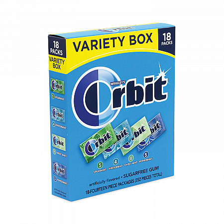 Sugar-Free Chewing Gum Variety Box, Four Mint Flavors, 14 Pieces/Pack, 18 Packs/Carton (22000568)