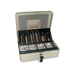3-in-1 Cash-Change-Storage Steel Security Box with Key Lock, 11.5 x 9.5 x 3.5, Pebble Beige (94190025)