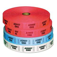 Iconex Admit-One Ticket Multi-Pack, 4 Rolls, 2 Red, 1 Blue, 1 White, 2000/Roll (94190081)
