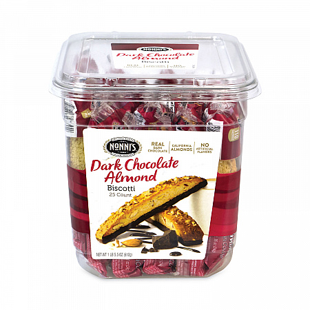 Biscotti, Dark Chocolate Almond, 1 lb 5 oz Tub, 25 Pieces/Tub, 1 Tub/Carton (30700123)