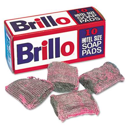 Brillo Hotel Size Steel Wool Soap Pad, 4 x 4, Charcoal/Pink,10/Pack, 120/Carton (W240000CT)