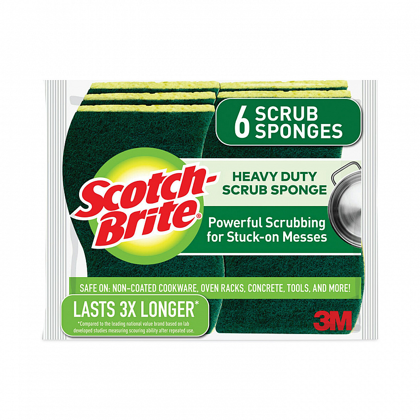 Heavy-Duty Scrub Sponge, 4.5 x 2.7, 0.6" Thick, Yellow/Green, 6/Pack (426)