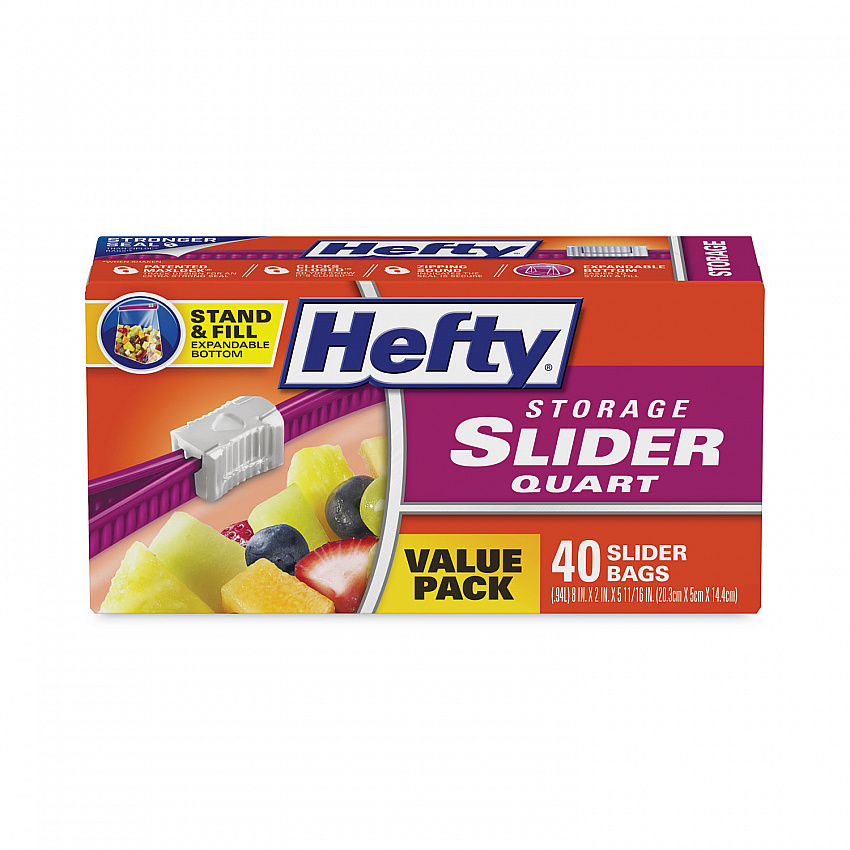 Slider Stand and Fill Food Storage Bags, Quart, 8" x 7", Clear, 40/Box (R88075)