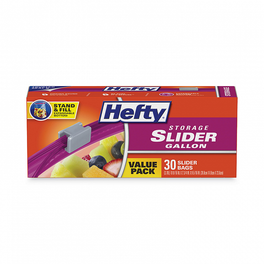 Slider Stand and Fill Food Storage Bags, Gallon, 10.56" x 11", Clear, 30/Box (R88071)