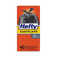 Easy Flaps Trash Bags, Tie-Flap, 30 gal, 0.85 mil, 30" x 33", Black, 40/Box (E27744)
