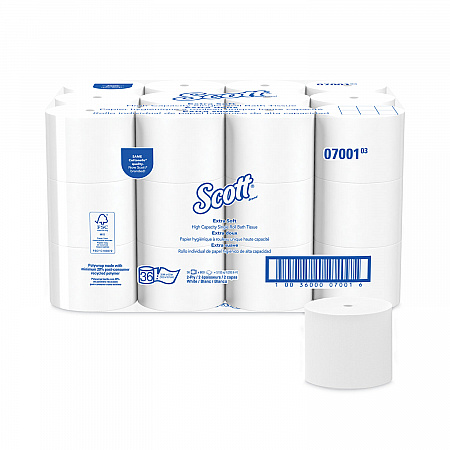 Essential Extra Soft Coreless Standard Roll Bath Tissue, Septic Safe, 2-Ply, White, 800 Sheets/Roll, 36 Rolls/Carton (07001)