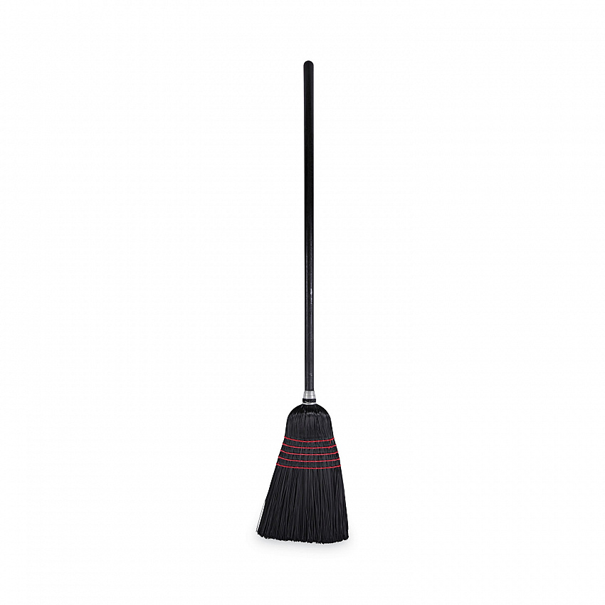 Flagged Tip Poly Bristle Janitor Brooms, 10 x 58.5, Wood Handle, Natural/Black, 12/Carton (930BP)