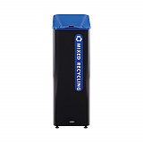 Sustain Decorative Refuse with Recycling Lid, 15 gal, Metal/Plastic, Black/Blue (2078994)
