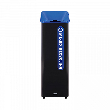 Sustain Decorative Refuse with Recycling Lid, 15 gal, Metal/Plastic, Black/Blue (2078994)