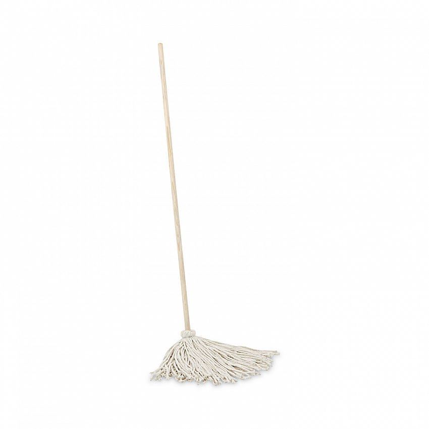 Handle/Deck Mops, #16 White Cotton Head, 48" Natural Wood Handle (116C)