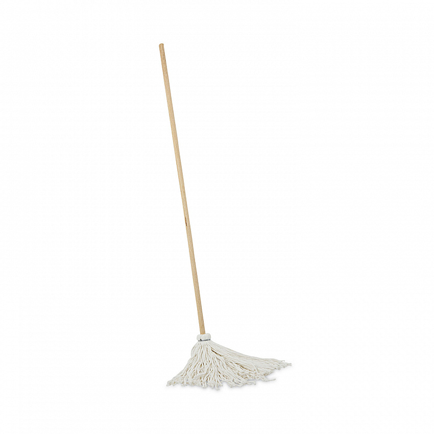 Handle/Deck Mops, #16 White Rayon Head, 48" Natural Wood Handle (116R)