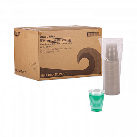 Translucent Plastic Cold Cups, 12 oz, 50/Sleeve, 20 Sleeves/Carton (TRANSCUP12CT)