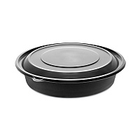 EarthChoice MealMaster Container with Lid, 48 oz, 9" Diameter x 2.12" h, Black/Clear, Plastic, 150/Carton (0CN80948CSTC)