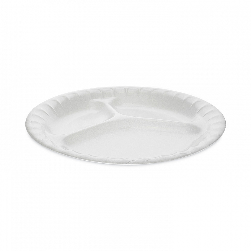 Placesetter Deluxe Laminated Foam Dinnerware, 3-Compartment Plate, 8.88" dia, White, 500/Carton (0TK100110000)
