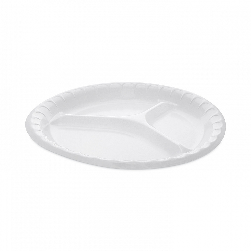 Placesetter Deluxe Laminated Foam Dinnerware, 3-Compartment Plate, 10.25" dia, White, 540/Carton (0TK10044000Y)