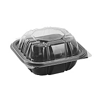 EarthChoice Vented Dual Color Microwavable Hinged Lid Container, 16 oz, 6 x 6 x 3.1, Black/Clear, Plastic, 321/Carton (DC6610B000)