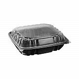 EarthChoice Vented Dual Color Microwavable Hinged Lid Container, 66 oz, 10.5 x 9.5 x 3.1, Black/Clear, Plastic, 132/Carton (DC109100B000)