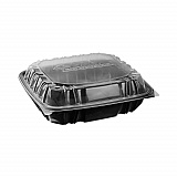 EarthChoice Vented Dual Color Microwavable Hinged Lid Container, 3 Compartments, 54 oz, Black/Clear, Plastic, 132/Carton (DC109310B000)