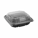 EarthChoice Vented Dual Color Microwavable Hinged Lid Container, 28 oz, 7.5 x 7.5 x 3.1, Black/Clear, Plastic, 150/Carton (DC757100B000)