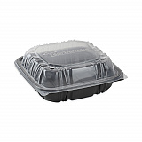 EarthChoice Vented Dual Color Microwavable Hinged Lid Container, 38 oz, 8.5 x 8.6 x 3.1, Black/Clear, Plastic, 150/Carton (DC858100B000)