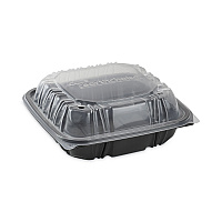 EarthChoice Vented Dual Color Microwavable Hinged Lid Container, 38 oz, 8.5 x 8.6 x 3.1, Black/Clear, Plastic, 150/Carton (DC858100B000)