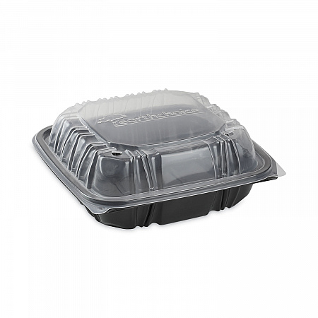 EarthChoice Vented Dual Color Microwavable Hinged Lid Container, 38 oz, 8.5 x 8.6 x 3.1, Black/Clear, Plastic, 150/Carton (DC858100B000)
