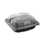 EarthChoice Vented Dual Color Microwavable Hinged Lid Container, 3 Compartment Base/Lid, 33 oz, Black/Clear, Plastic, 150/CT (DC858330B000)
