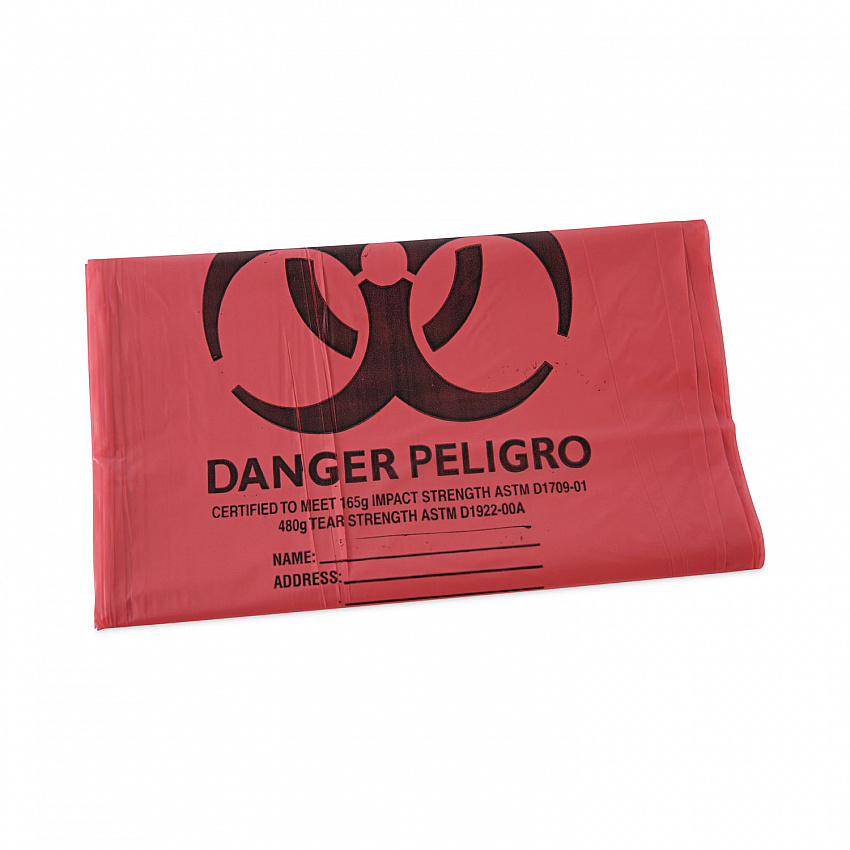 Linear Low Density Health Care Trash Can Liners, 45 gal, 1.3 mil, 40" x 46", Red, Flat Pack, 100/Carton (IW4046R)