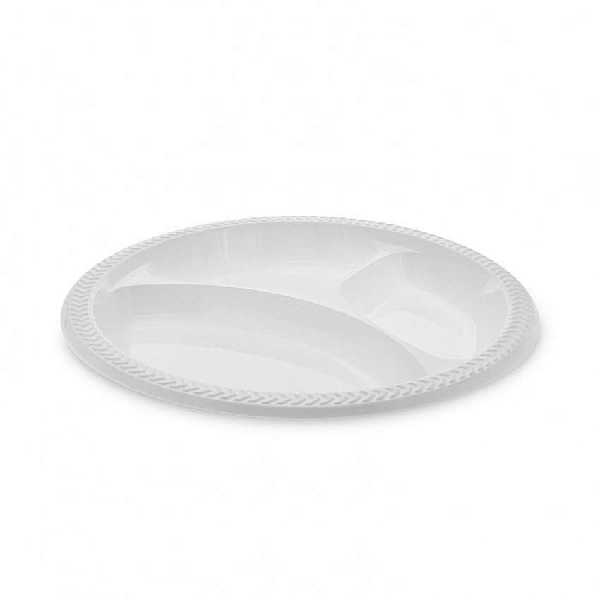 Meadoware Impact Plastic Dinnerware, 3-Compartment Plate, 10.25" dia, White, 500/Carton (MIC10Y)