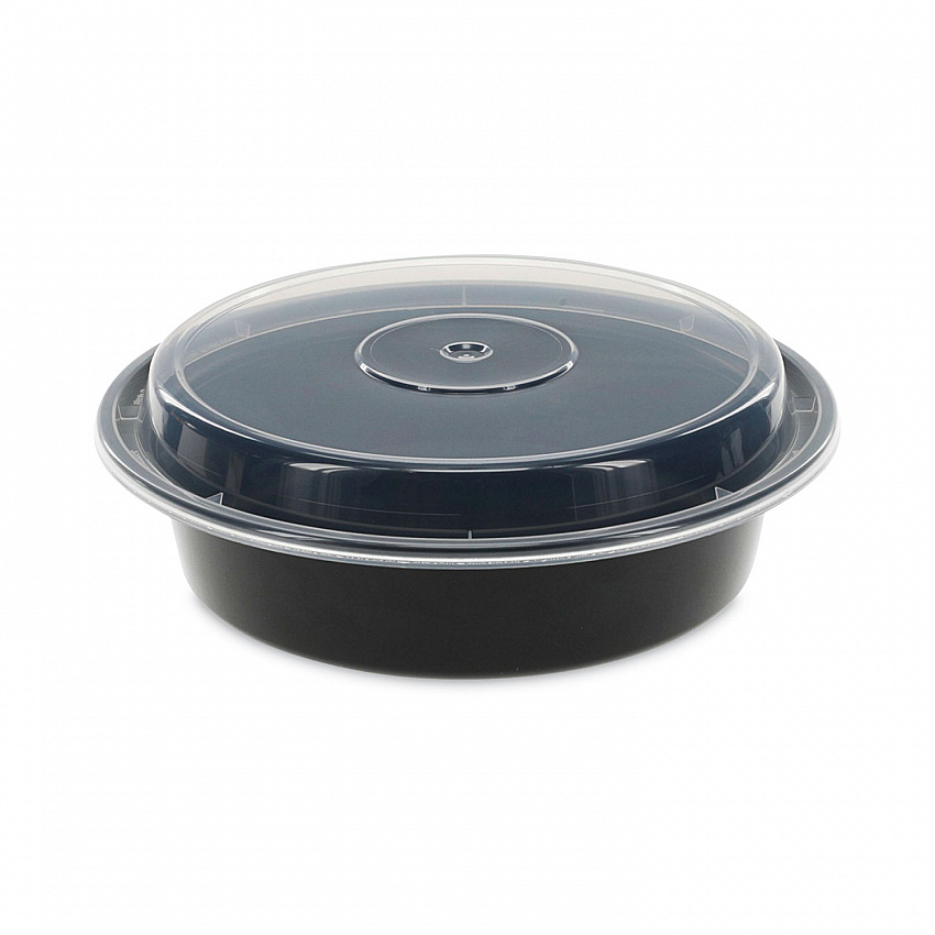 Newspring VERSAtainer Microwavable Containers, 24 oz, 7" Diameter, Black/Clear, Plastic, 150/Carton (NC723B)