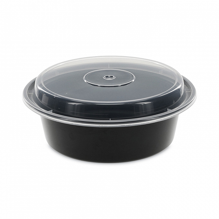Newspring VERSAtainer Microwavable Containers, 32 oz, 7" Diameter x 2.25" h, Black/Clear, Plastic, 150/Carton (NC729B)