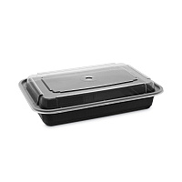 Newspring VERSAtainer Microwavable Containers, 28 oz, 8.8 x 6 x 2, Black Base/Clear Lid, Plastic, 150/Carton (NC868B)